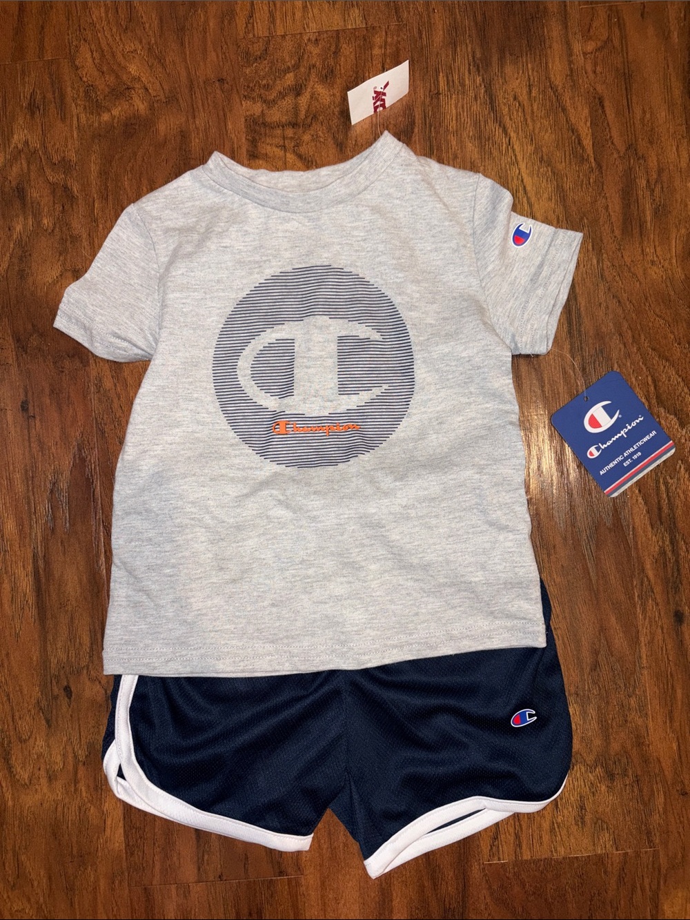 New Champion Gray Tee & Navy Athletic Shorts Set 2T